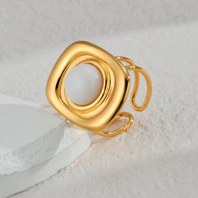 1 paire de bagues ajustables géométriques simples en acier inoxydable plaqué or 18 carats pour femme, série classique h5 Image3