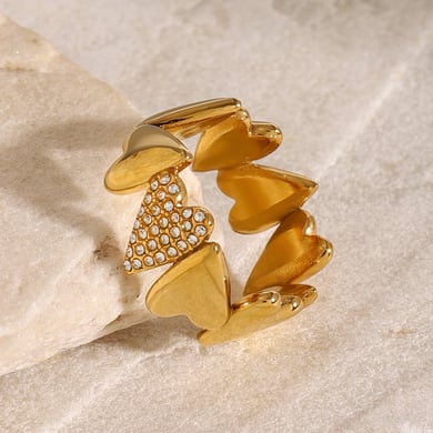 1 Pair Simple Series Casual Heart Stainless Steel 18K Gold Plated Zircon Women Single Rings h5 Picture5