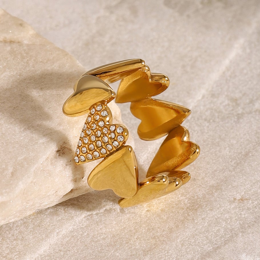 1 Pair Simple Series Casual Heart Stainless Steel 18K Gold Plated Zircon Women Single Rings Picture5