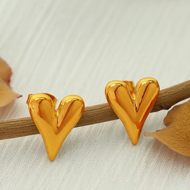 1 Pair Simple Series Simple Heart Stainless Steel 18K Gold Plated Women Stud Earrings h5 Picture5