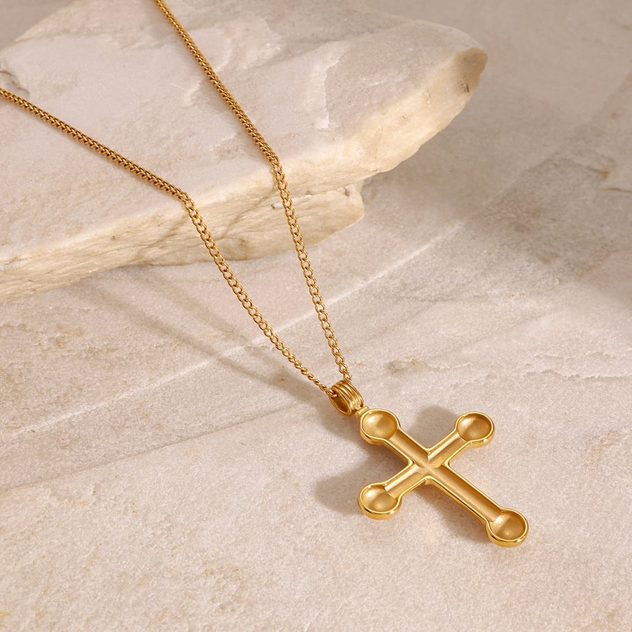 1 Piece Classic Series Europe and America Cross Stainless Steel 18K Gold Plated Rhinestone Women Pendant Necklaces Picture6