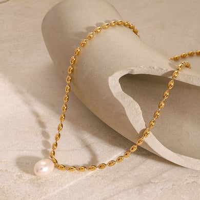 1 Stück Classic Series Retro Beads Edelstahl 18 Karat vergoldet Kunstperle Damen Anhänger Halsketten h5 Bild3