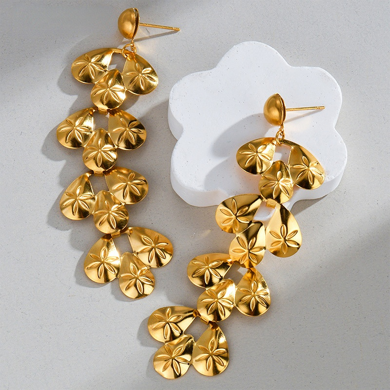 1 paire de boucles d&#39;oreilles pendantes élégantes en acier inoxydable plaqué or 18 carats pour femme, série Simple Image4