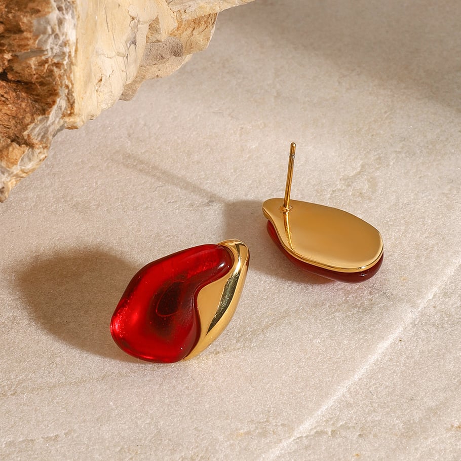 1 Pair Classic Series Europe and America oval Stainless Steel 18K Gold Plated Natural Stone Women Stud Earrings Picture5