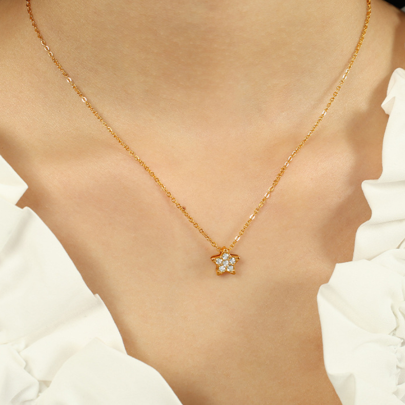1 Piece Simple Series Simple Geometric Stainless Steel 18K Gold Plated Rhinestone Women Pendant Necklaces Picture6