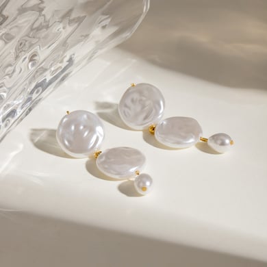 1 Paar einfache Serie elegante geometrische Edelstahl 18 Karat vergoldet künstliche Perle Frauen Tropfen Ohrringe h5 Bild5