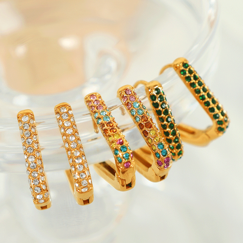 1 Pair Simple Series Classic Geometric Stainless Steel 18K Gold Plated Zircon Women Hoop Earrings Picture7