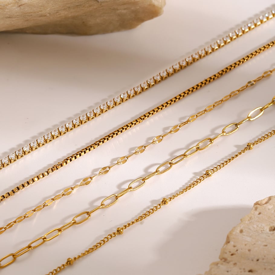 1 Piece Simple Series Europe and America line Stainless Steel 18K Gold Plated Rhinestone Women Chain Bracelets Picture4