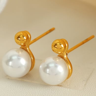 1 Pair Simple Series Simple Geometric Stainless Steel 18K Gold Plated Artificial Pearl Women Stud Earrings h5 Picture5