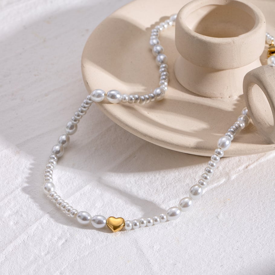 1 Stück Classic Series Retro Beads Edelstahl 18 Karat vergoldet Kunstperlen Damen Perlenketten Bild4