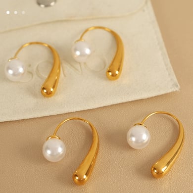 1 Pair Simple Series Simple Geometric Stainless Steel 18K Gold Plated Artificial Pearl Women Stud Earrings h5 Picture5