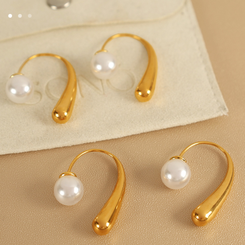 1 Pair Simple Series Simple Geometric Stainless Steel 18K Gold Plated Artificial Pearl Women Stud Earrings Picture5