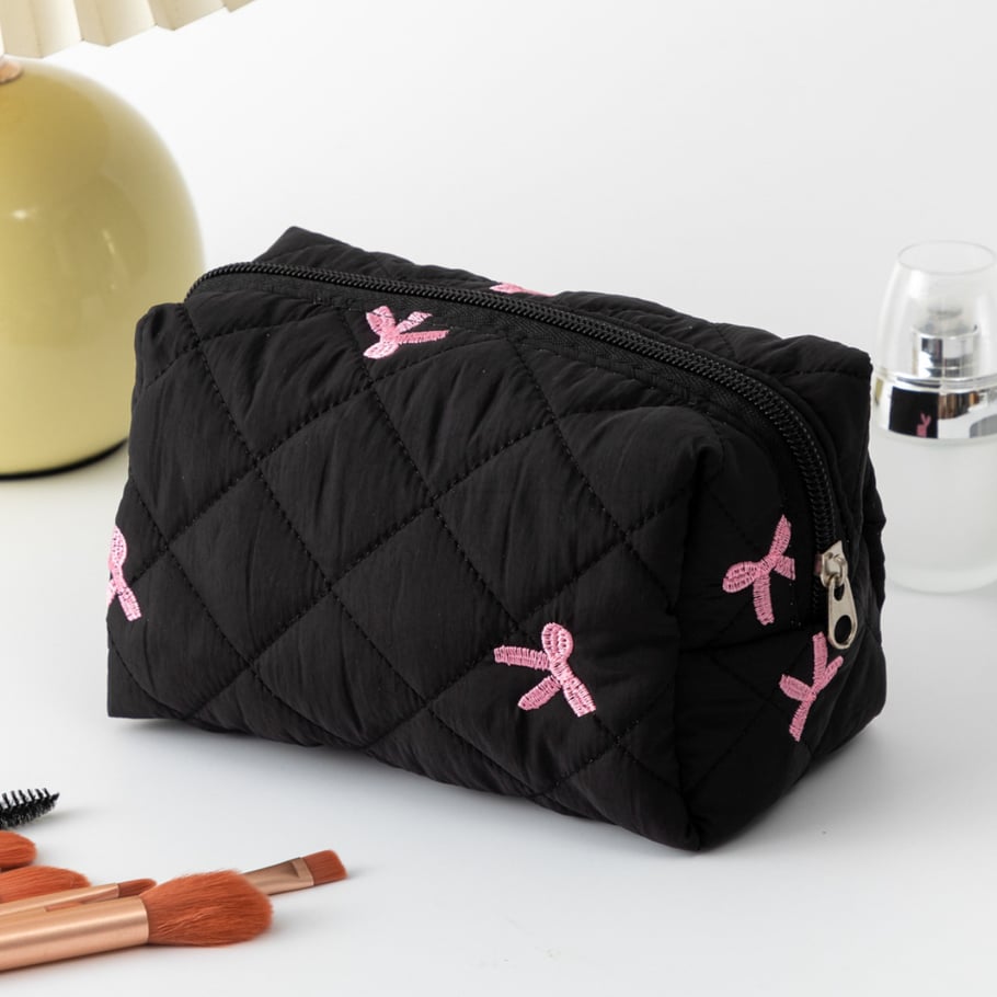 1 Piece Classic Travel Bowknot Lightweight Large Capacity Pouch With Random Printing Design Women's Quilted Cosmetic Bags Picture8