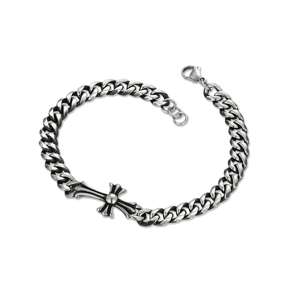 1 paire de bracelets simples en acier inoxydable pour homme avec croix punk