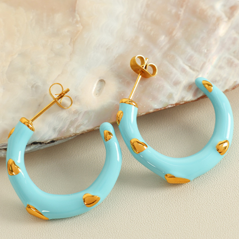 1 Pair Romantic Series Sweet Heart Stainless Steel 18K Gold Plated Women Hoop Earrings Picture5
