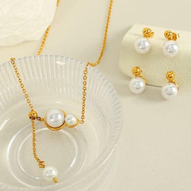 1 Pair Simple Series Simple Geometric Stainless Steel 18K Gold Plated Artificial Pearl Women Stud Earrings h5 Picture4