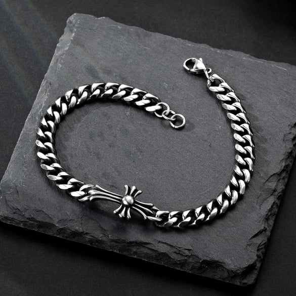 1 paire de bracelets simples en acier inoxydable pour homme avec croix punk 2