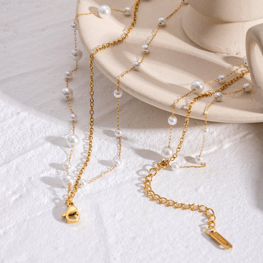 1 Piece Classic Series Elegant Beads Stainless Steel 18K Gold Plated Artificial Pearl Women Layered Necklaces Picture3