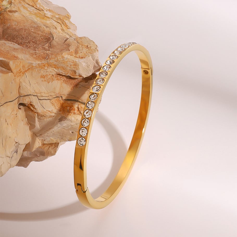1 Piece Simple Series Europe and America Annular Stainless Steel 18K Gold Plated Rhinestone Women Bangles Picture5