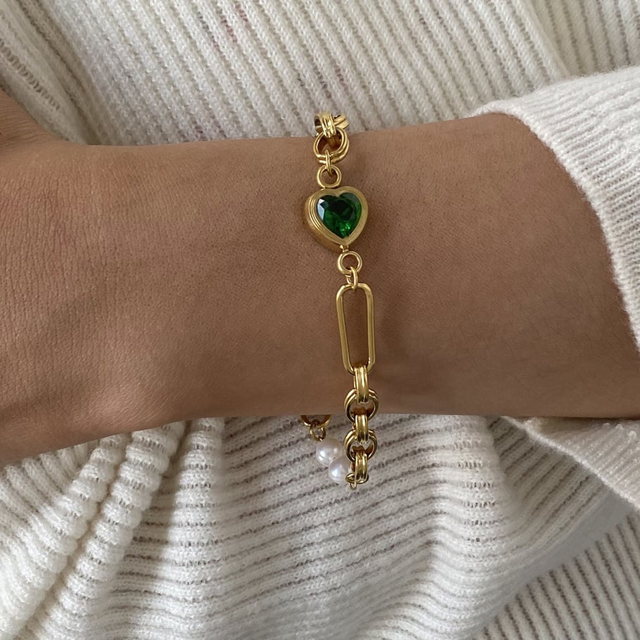 1 Stück Romantische Serie Sweet Heart Edelstahl 18 Karat vergoldet Kunstperle Damen Kettenarmbänder h5Bild3