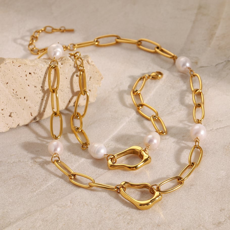1 Piece Classic Series Elegant Geometric Stainless Steel 18K Gold Plated Artificial Pearl Women Pendant Necklaces Picture5
