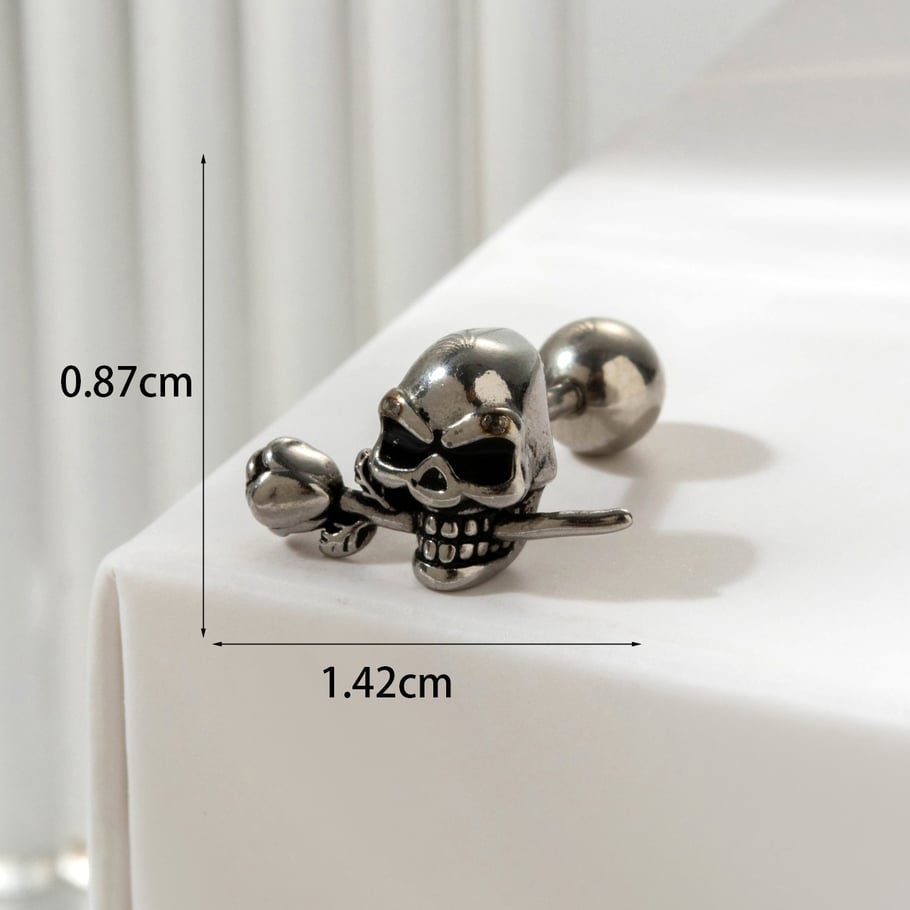 1 Paar Simple Series Klassischer Totenkopf Titanstahl Kein Beschichtungsmaterial Damen Ohrstecker Bild4