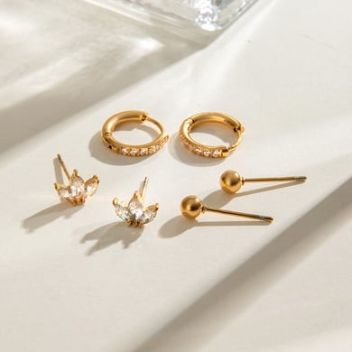 1 Paar Ohrringe Set aus süßen geometrischen Zirkonia-Steinen aus Edelstahl der Simple Series, 18 Karat vergoldet h5 Bild5