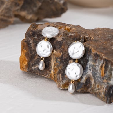 1 Paar einfache Serie elegante geometrische Edelstahl 18 Karat vergoldet künstliche Perle Frauen Tropfen Ohrringe h5 Bild4