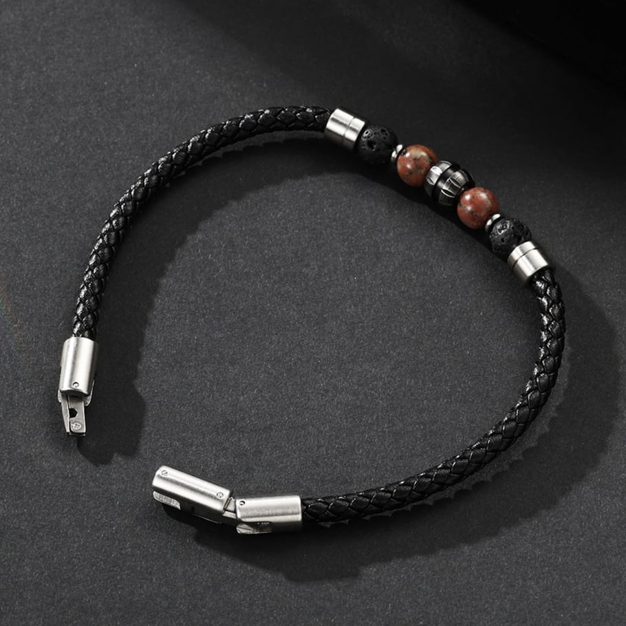 1 Paar Simple Series Retro Perlen Leder Naturstein Herrenarmbänder Bild3