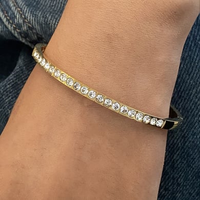 1 Piece Simple Series Europe and America Annular Stainless Steel 18K Gold Plated Rhinestone Women Bangles h5 Picture6