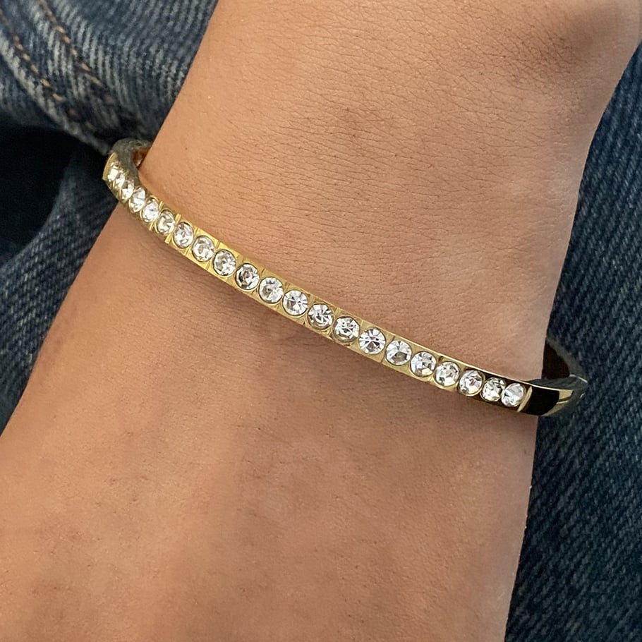 1 Piece Simple Series Europe and America Annular Stainless Steel 18K Gold Plated Rhinestone Women Bangles Picture6