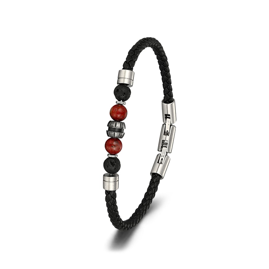 1 Paar Simple Series Retro Perlen Leder Naturstein Herrenarmbänder Bild2