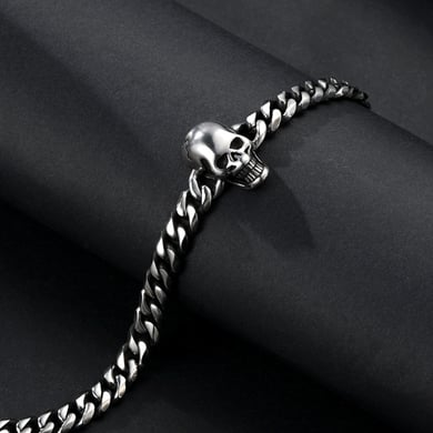 1 paio di bracciali da uomo in acciaio inossidabile con teschio retrò della serie Simple h5 Immagine4