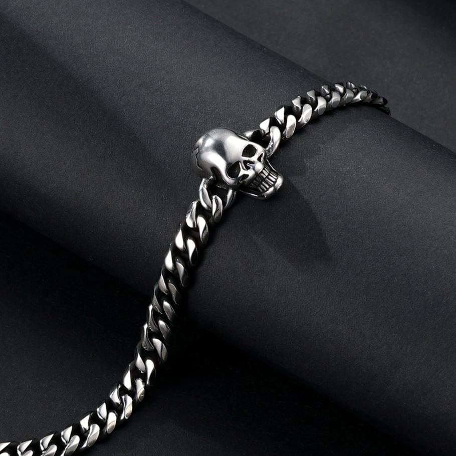 1 paio di bracciali da uomo in acciaio inossidabile con teschio retrò della serie Simple Immagine4