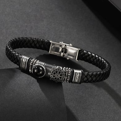 1 Paar Herrenarmbänder der ethnischen Serie im Retro-Stil mit geometrischem Leder und Naturstein h5 Bild2
