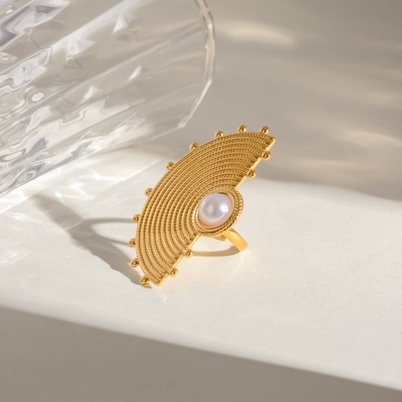 1 paar eenvoudige serie retro geometrische roestvrij staal 18K vergulde dames verstelbare ringen