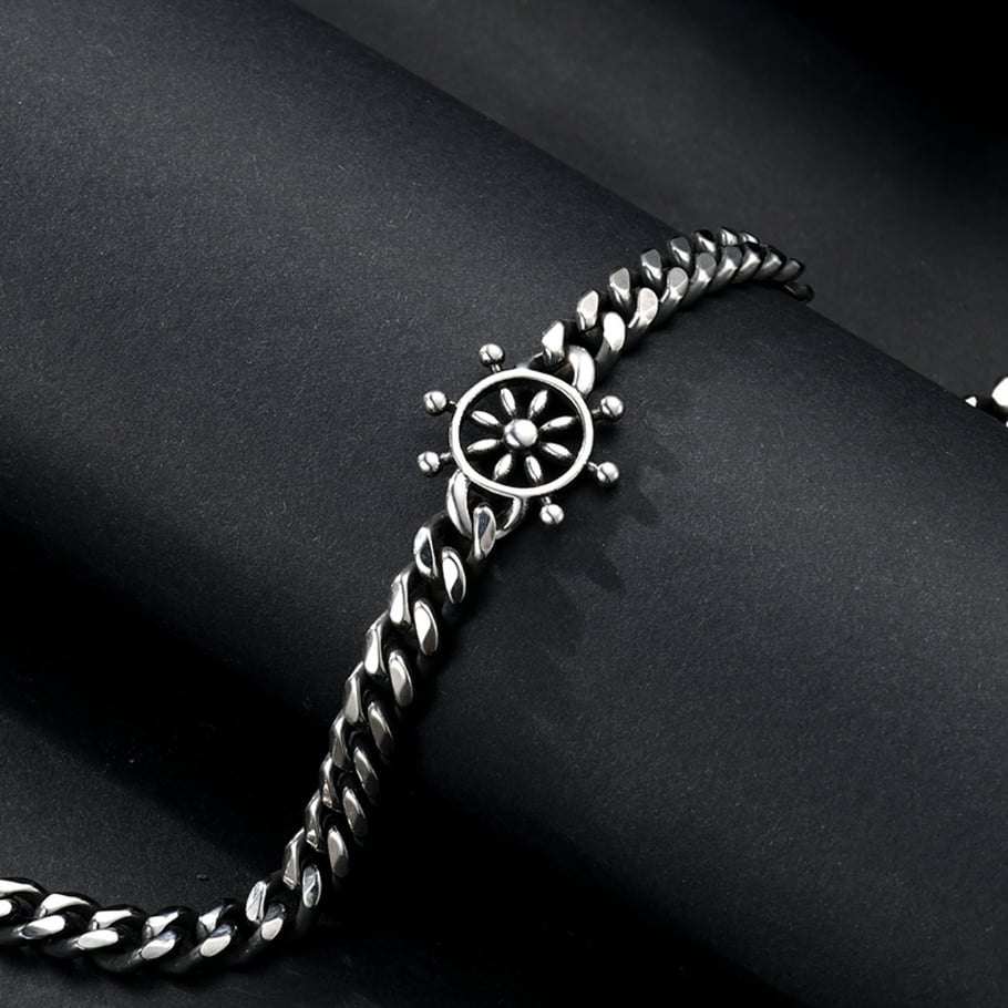 1 Paar einfache Serie lässige geometrische Edelstahl-Herrenarmbänder Bild5