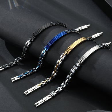 1 Paar Herrenarmbänder aus Edelstahl im Retro-Stil der Simple Series mit geometrischem Muster h5 Bild8