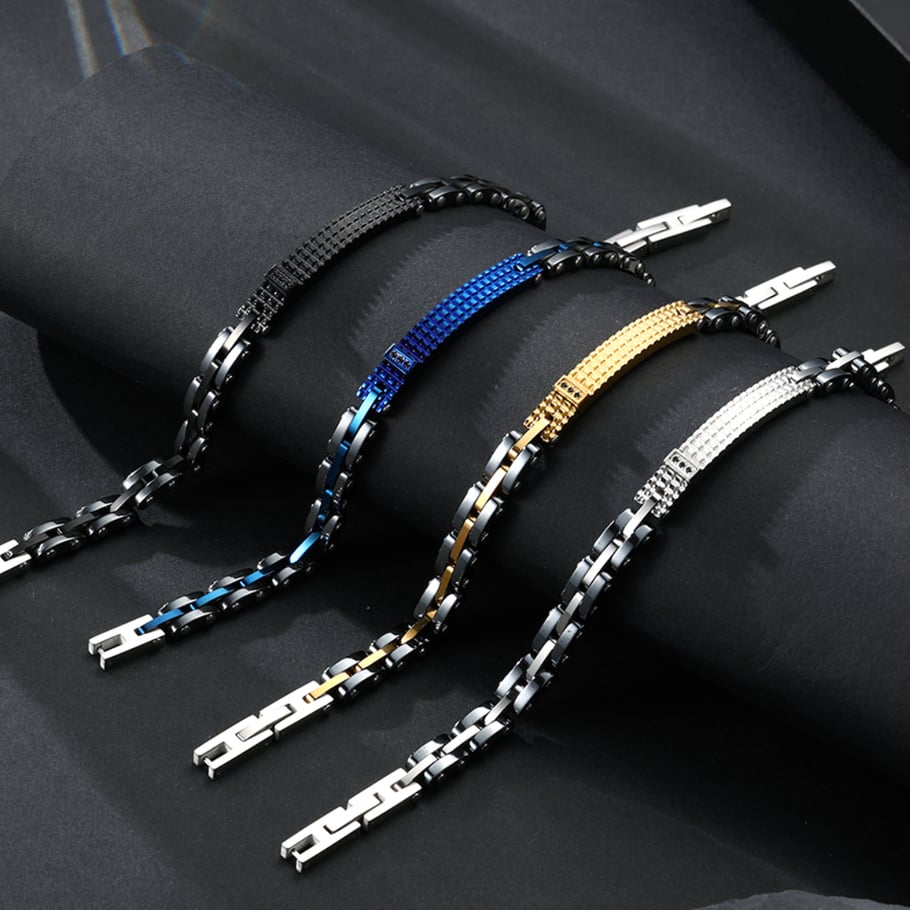 1 Paar Herrenarmbänder aus Edelstahl im Retro-Stil der Simple Series mit geometrischem Muster Bild8