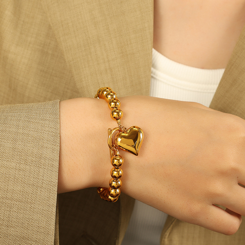 1 Piece Simple Series Simple Heart Stainless Steel 18K Gold Plated Women Charm Bracelets Picture6