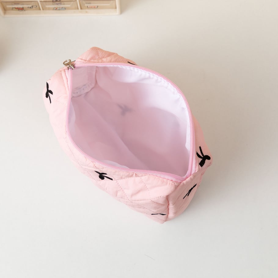 1 Piece Classic Travel Bowknot Portable Large Capacity Beauty Case With Random Printing Design Women's Quilted Cosmetic Bags Picture6