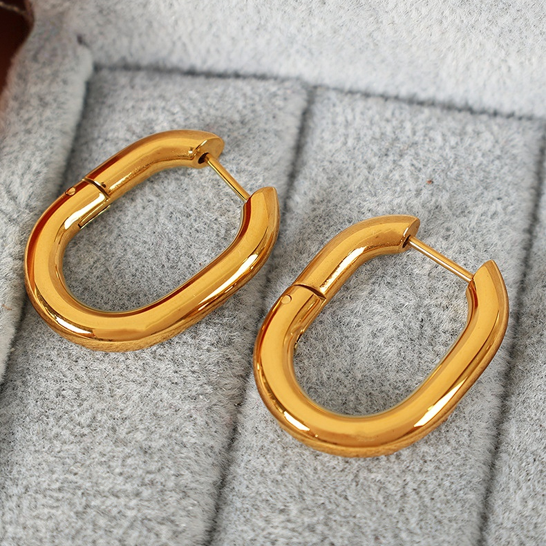 1 Pair Simple Series Classic Solid Color Stainless Steel 18K Gold Plated Women Hoop Earrings Picture8