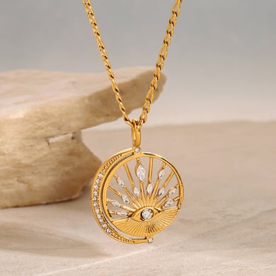 1 Piece Simple Series Retro Eye Stainless Steel 18K Gold Plated Zircon Women Pendant Necklaces h5 Picture6