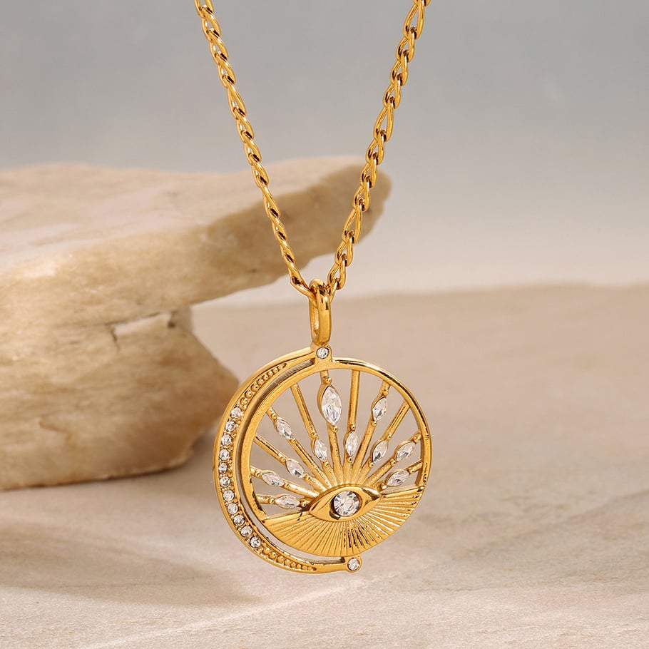 1 Piece Simple Series Retro Eye Stainless Steel 18K Gold Plated Zircon Women Pendant Necklaces Picture6