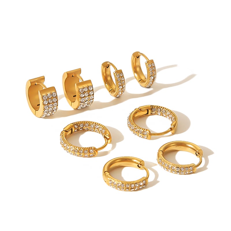 1 Paar einfache Serie lässig geometrische Edelstahl 18 Karat vergoldet Zirkon Damen Creolen h5Bild8