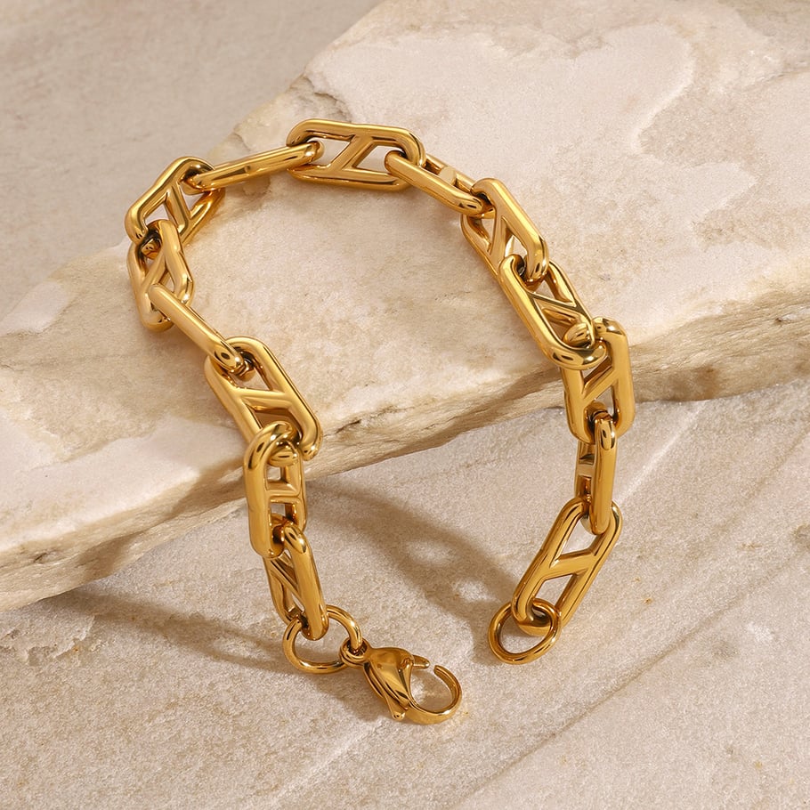 1 Stück Simple Series Klassische geometrische Edelstahl 18 Karat vergoldete Damen-Kettenarmbänder Bild5