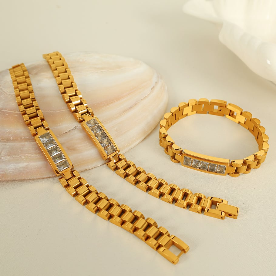1 Piece Simple Series Retro Geometric Stainless Steel 18K Gold Plated Zircon Women Chain Bracelets Picture8