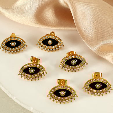 1 Pair Simple Series Retro Eye Stainless Steel 18K Gold Plated Rhinestone Women Stud Earrings h5 Picture7