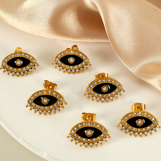 1 Pair Simple Series Retro Eye Stainless Steel 18K Gold Plated Rhinestone Women Stud Earrings Picture7