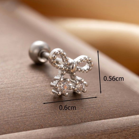 1 paire de boucles d&#39;oreilles à tige en cuivre sans placage, style nœud papillon classique, série simple, zircone cubique, pour femmes